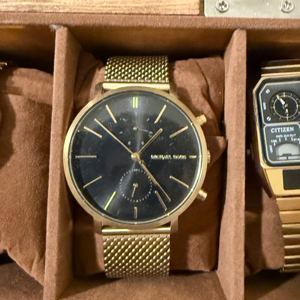 Michael Kors Gold Mesh Watch with Black Dial
